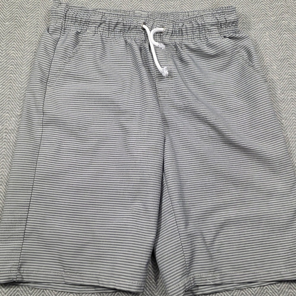 Cat &‎ Jack Boys XL 16 Grey Striped Elastic Waist Drawstring Casual Shorts